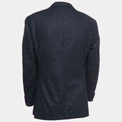 Pre Owned Etro Navy Blue Patterned Wool Blend Single Breasted Blazer L