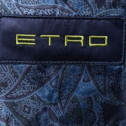 Pre Owned Etro Navy Blue Patterned Wool Blend Single Breasted Blazer L