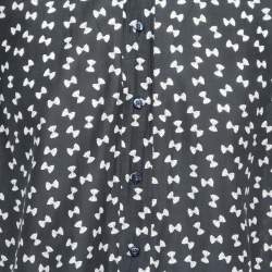 مملوكة مسبقًا Etro Navy Blue Bow Pasta Printed Cotton Shirt L