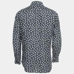 مملوكة مسبقًا Etro Navy Blue Bow Pasta Printed Cotton Shirt L