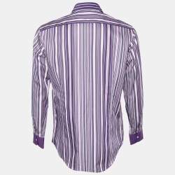 Pre Owned Etro Purple Striped Cotton Button Front Shirt L