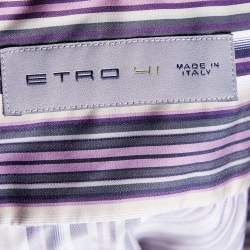 Pre Owned Etro Purple Striped Cotton Button Front Shirt L