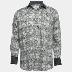 Etro Grey Print Cotton Button Front Full Sleeve Shirt M