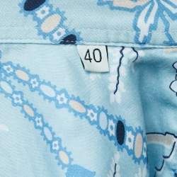 Pre Owned Etro Light Blue Floral Print Cotton Button Front Full Sleeve Shirt M