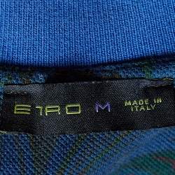 Pre Owned Etro Dark Blue Paisley Print Cotton Pique Polo T-Shirt M