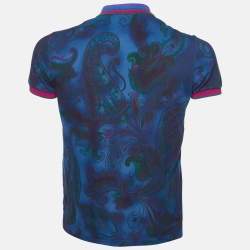 Pre Owned Etro Dark Blue Paisley Print Cotton Pique Polo T-Shirt M