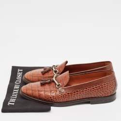 Pre Owned Etro Brown Embossed Crocodile Tassel Buckle Loafers Size 43