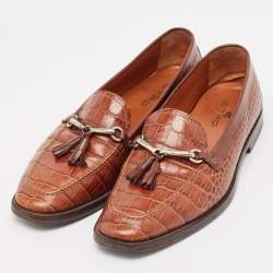 Pre Owned Etro Brown Embossed Crocodile Tassel Buckle Loafers Size 43