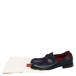 Etro Tri-Color Leather and Fabric Twisted Strap Loafers Size 40