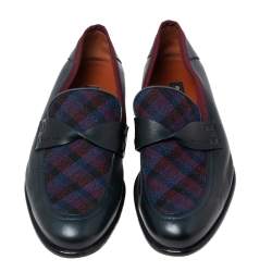Etro Tri-Color Leather and Fabric Twisted Strap Loafers Size 40