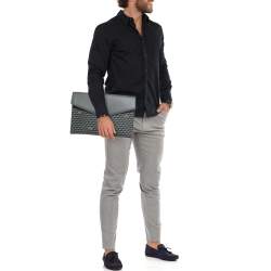 Fauré Le Page Grey Coated Canvas and Leather Express Envelope Clutch
