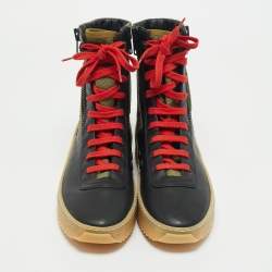 Fear Of God Green/Black Leather and Canvas Jungle High Top Sneakers Size 41