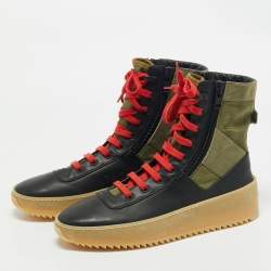 Fear Of God Green/Black Leather and Canvas Jungle High Top Sneakers Size 41