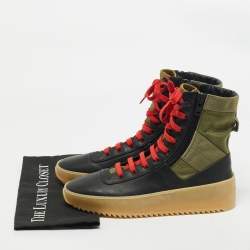Fear Of God Green/Black Leather and Canvas Jungle High Top Sneakers Size 41