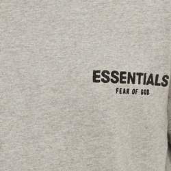 مملوكة مسبقًا Fear of God Essentials Dark Grey Cotton Knit Crewneck T-Shirt XS