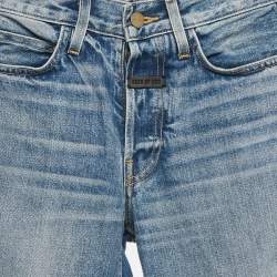 Pre Owned Fear of God Blue Denim Frayed Leg Jeans M