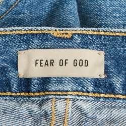 Pre Owned Fear of God Blue Denim Frayed Leg Jeans M