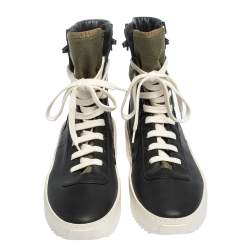 Fear Of God Green/Black Leather and Canvas Jungle High Top Sneakers Size 41