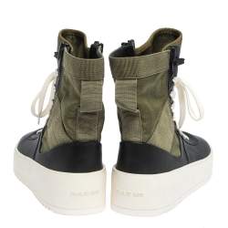 Fear Of God Green/Black Leather and Canvas Jungle High Top Sneakers Size 41