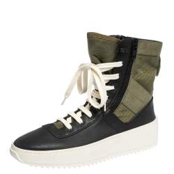 Fear Of God Green/Black Leather and Canvas Jungle High Top Sneakers Size 41