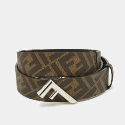 Fendi Brown Zucca Canvas Logo Buckle Belt 100 CM
