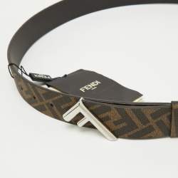 Fendi Brown Zucca Canvas Logo Buckle Belt 100 CM