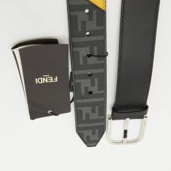 Fendi Black Leather and Zucca Canvas Buckle Belt 95 CM