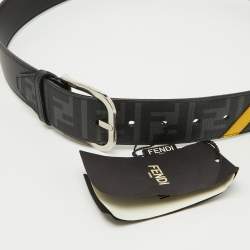 Fendi Black Leather and Zucca Canvas Buckle Belt 95 CM