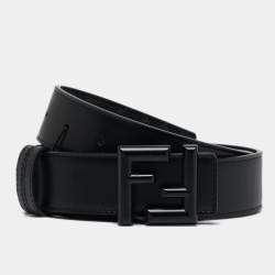 Fendi Black Zucca Coated Canvas and Leather FF Reversible Buckle Belt