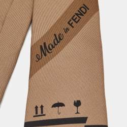 Fendi Brown Made in Fendi Print Silk Tie