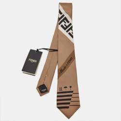 Fendi Brown Made in Fendi Print Silk Tie