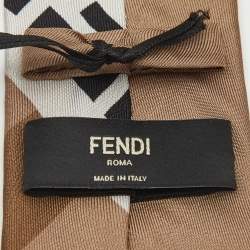 Fendi Brown Made in Fendi Print Silk Tie
