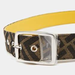 Fendi Tobacco/Mustard Zucca Canvas and Leather Trim Buckle Belt 95CM