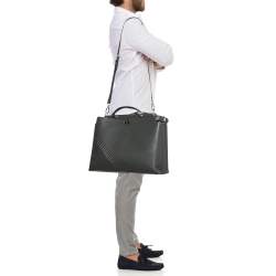 Pre Owned Fendi Grey Leather Large Peekaboo Iconic Essential Briefcase