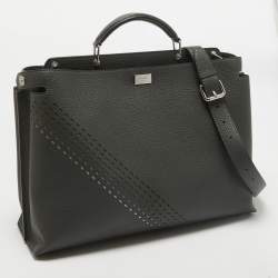 Pre Owned Fendi Grey Leather Large Peekaboo Iconic Essential Briefcase