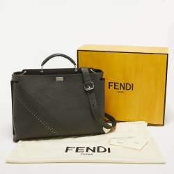 Pre Owned Fendi Grey Leather Large Peekaboo Iconic Essential Briefcase
