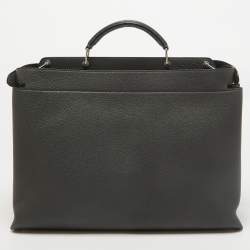 Pre Owned Fendi Grey Leather Large Peekaboo Iconic Essential Briefcase