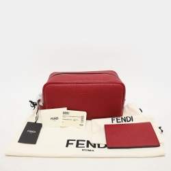 Fendi Red Leather Travel Kit Pouch With Passport Holder