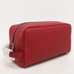 Fendi Red Leather Travel Kit Pouch With Passport Holder