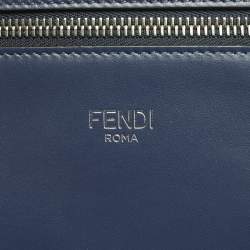Pre Owned Fendi Navy Blue Leather Mini Peekaboo ISeeU Top Handle Bag