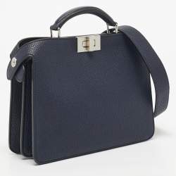 Pre Owned Fendi Navy Blue Leather Mini Peekaboo ISeeU Top Handle Bag