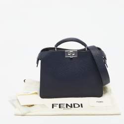 Pre Owned Fendi Navy Blue Leather Mini Peekaboo ISeeU Top Handle Bag