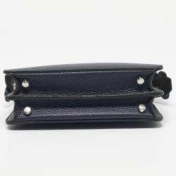 Pre Owned Fendi Navy Blue Leather Mini Peekaboo ISeeU Top Handle Bag