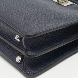 Pre Owned Fendi Navy Blue Leather Mini Peekaboo ISeeU Top Handle Bag