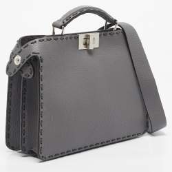 Pre Owned Fendi Grey Selleria Leather Mini Peekaboo ISeeU Top Handle Bag