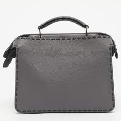 Pre Owned Fendi Grey Selleria Leather Mini Peekaboo ISeeU Top Handle Bag