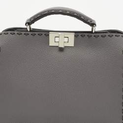 Pre Owned Fendi Grey Selleria Leather Mini Peekaboo ISeeU Top Handle Bag