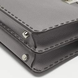 Pre Owned Fendi Grey Selleria Leather Mini Peekaboo ISeeU Top Handle Bag