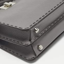 Pre Owned Fendi Grey Selleria Leather Mini Peekaboo ISeeU Top Handle Bag