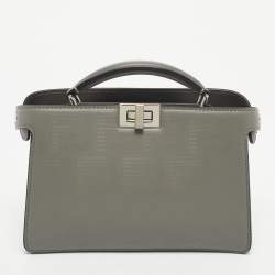 Pre Owned Fendi Grey Zucca Embossed Leather Peekaboo Iseeu X-Cross Bag